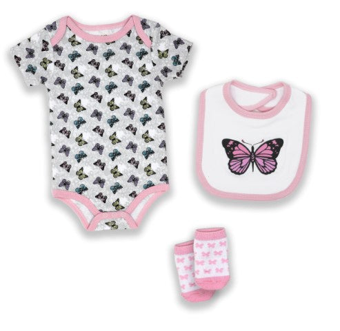 3 PIECE BOX SET - 0-3 Months Pink Butterfly