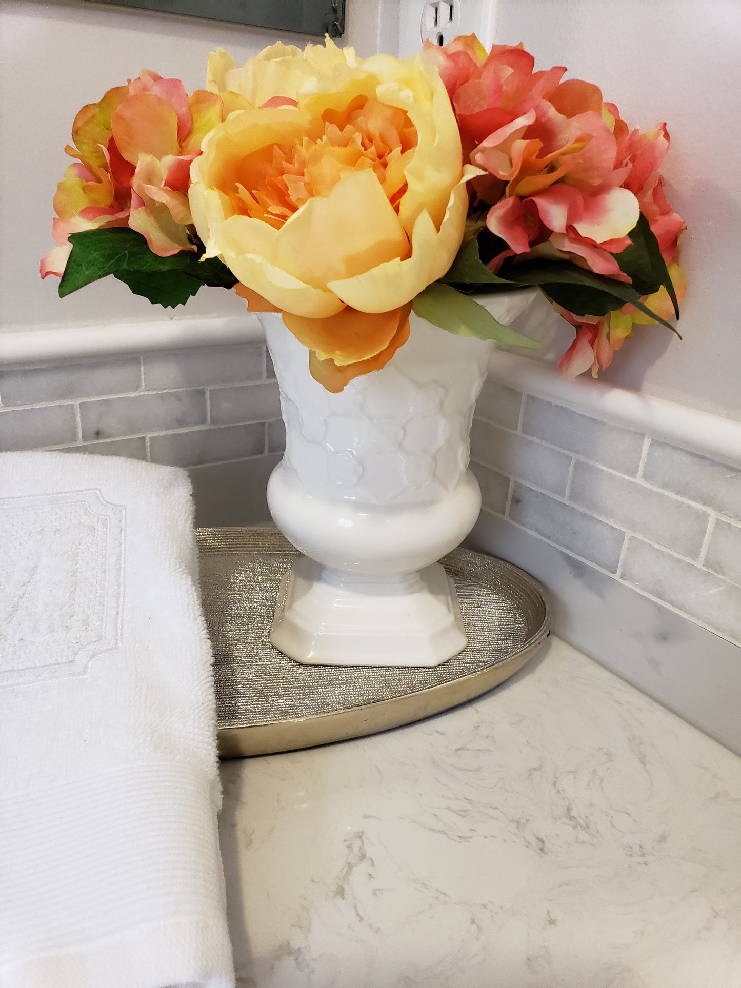 White Ceramic Vase with Rose Motif Details