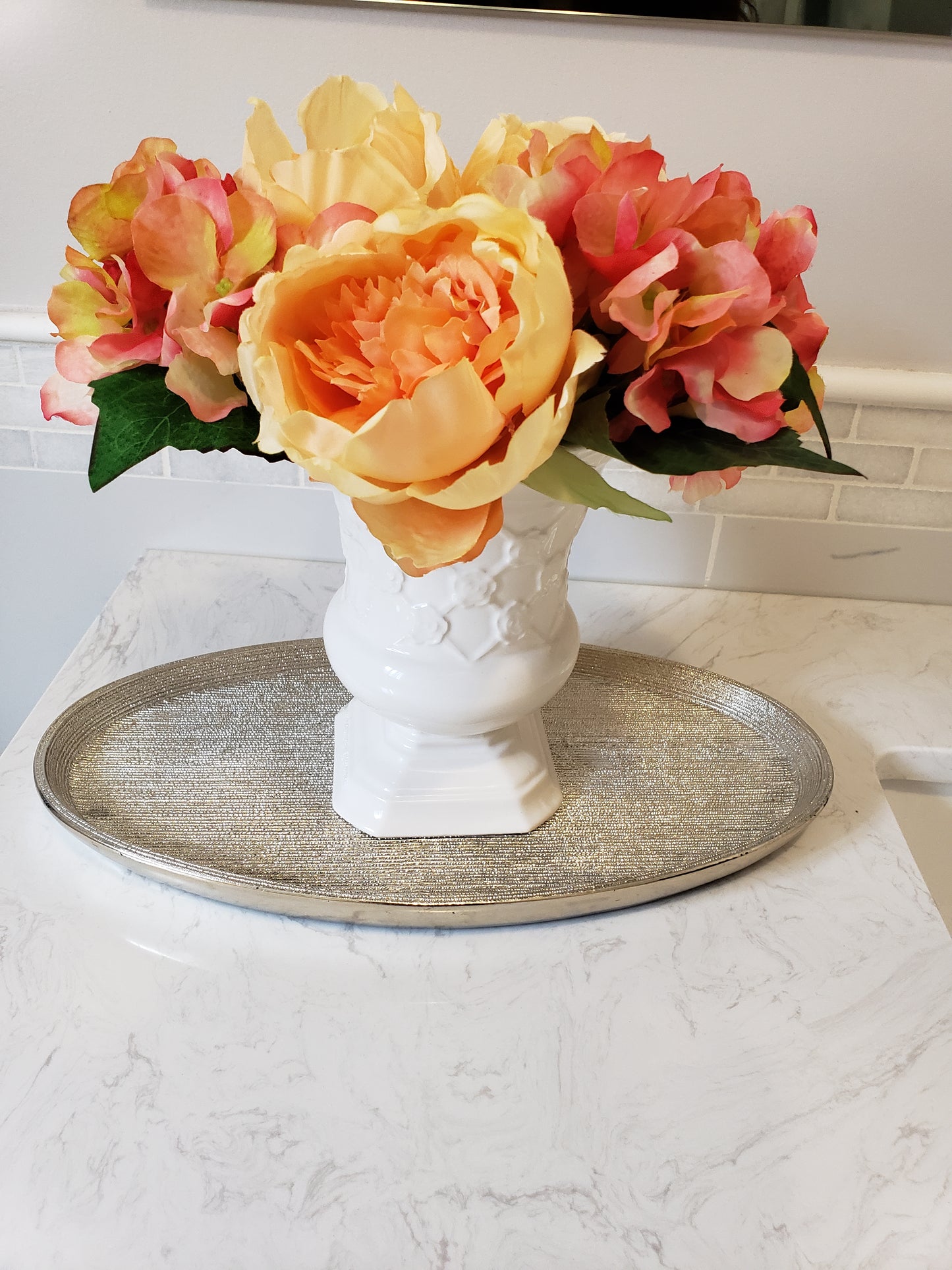 White Ceramic Vase with Rose Motif Details