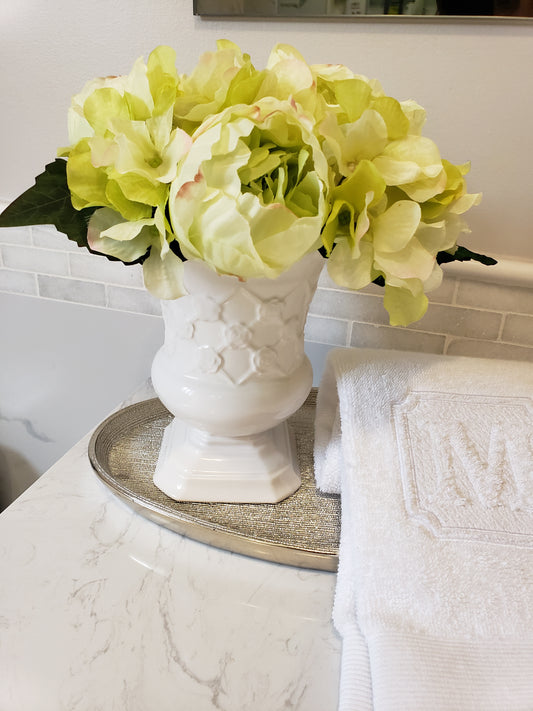 White Ceramic Vase with Rose Motif Details