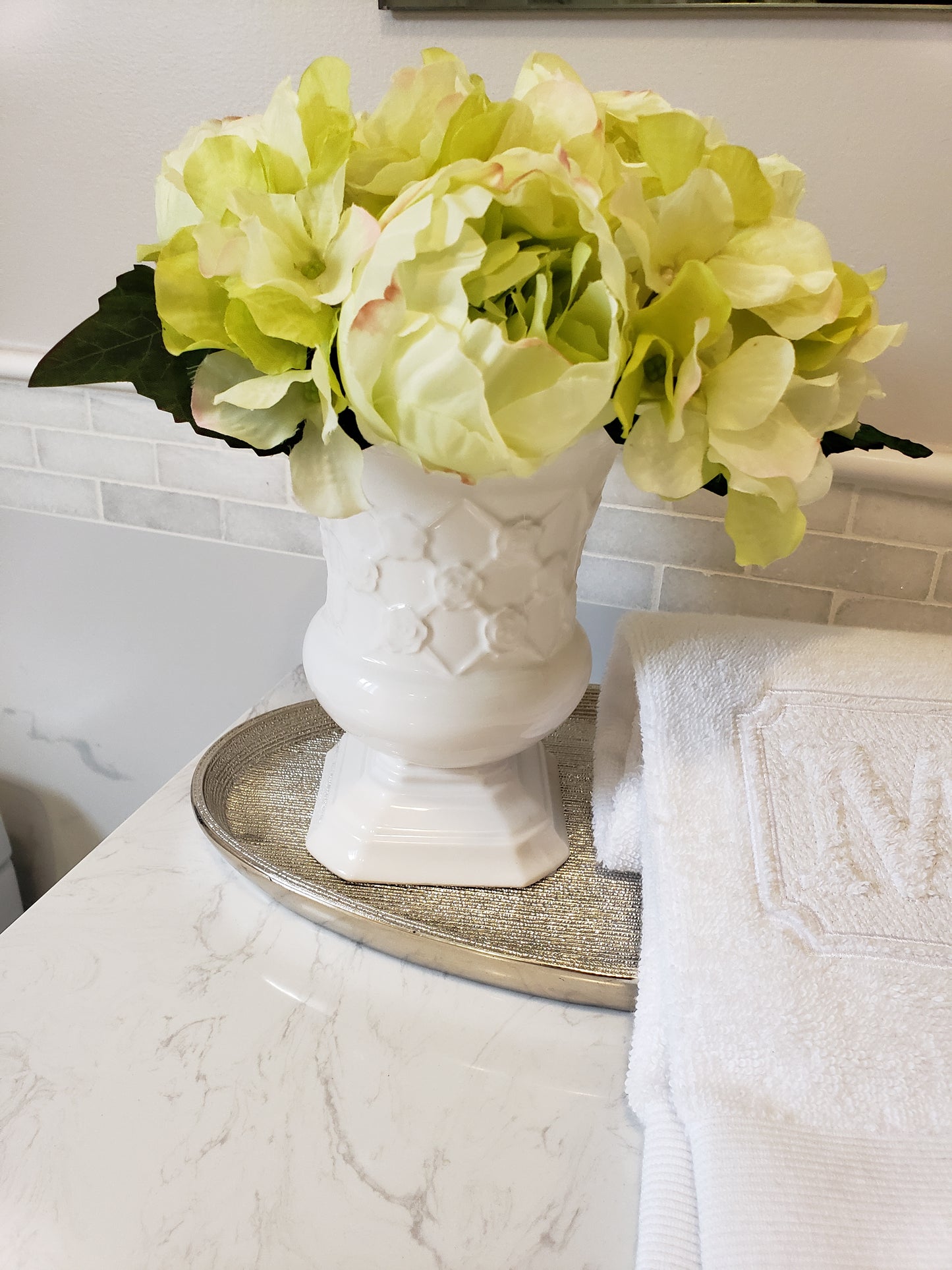 White Ceramic Vase with Rose Motif Details