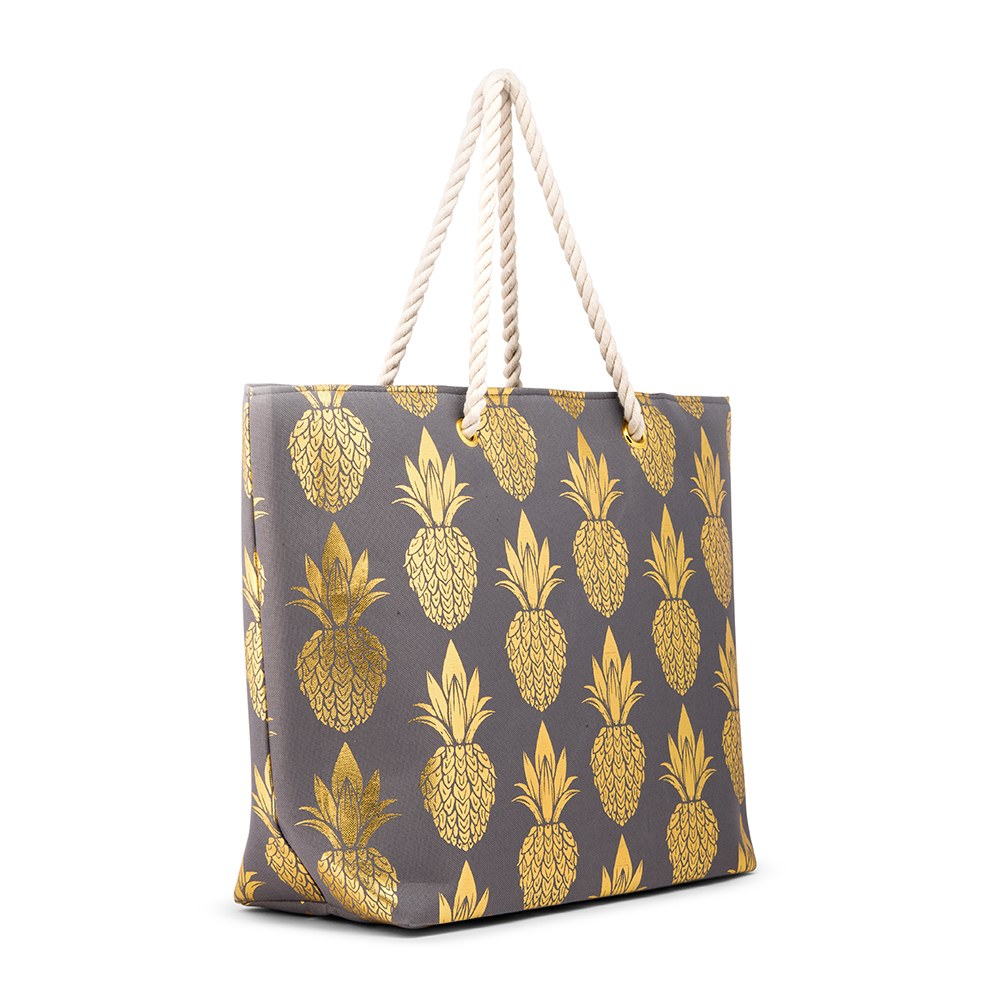 Extra-Large Cotton Canvas Fabric Beach Tote Bag - Gold Pineapple - CLICK TO PERSONALIZE!