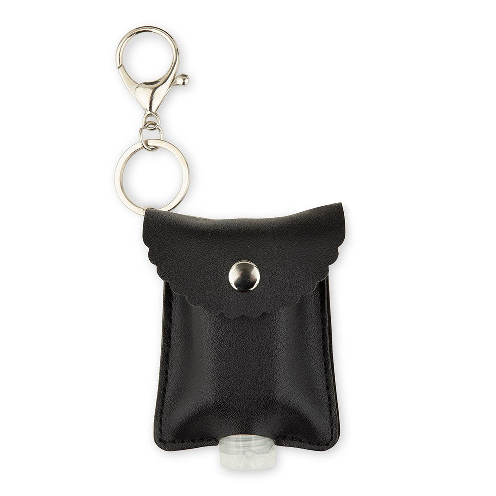 Faux Leather Hand Sanitizer Holder Keychain - Black