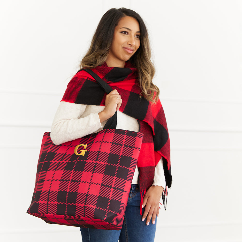 Extra-Large Red and Black Check Tote Bag - Buffalo Plaid - CLICK TO PERSONALIZE!