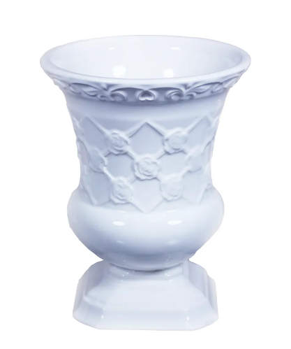 White Ceramic Vase with Rose Motif Details