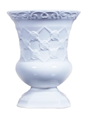 White Ceramic Vase with Rose Motif Details