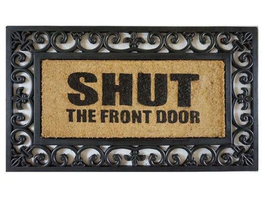 SHUT THE FRONT DOOR RUBBER & BRUSH MAT